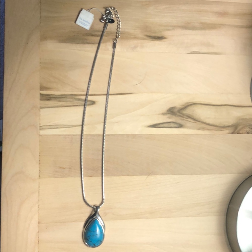 Leah Sophia silver necklace w/turquoise rhinestone